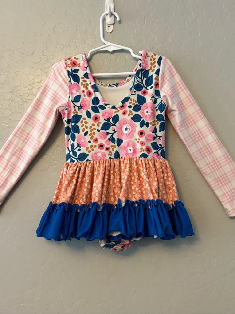 Cheeky Plum Farrah long sleeve blue and pink floral leotard size 6